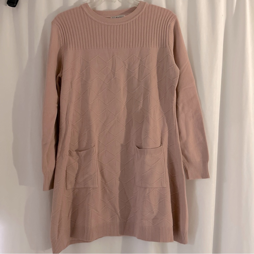T-C Fashion Pink Long Sleeve Pockets Sweater dress Cotton Blend size L